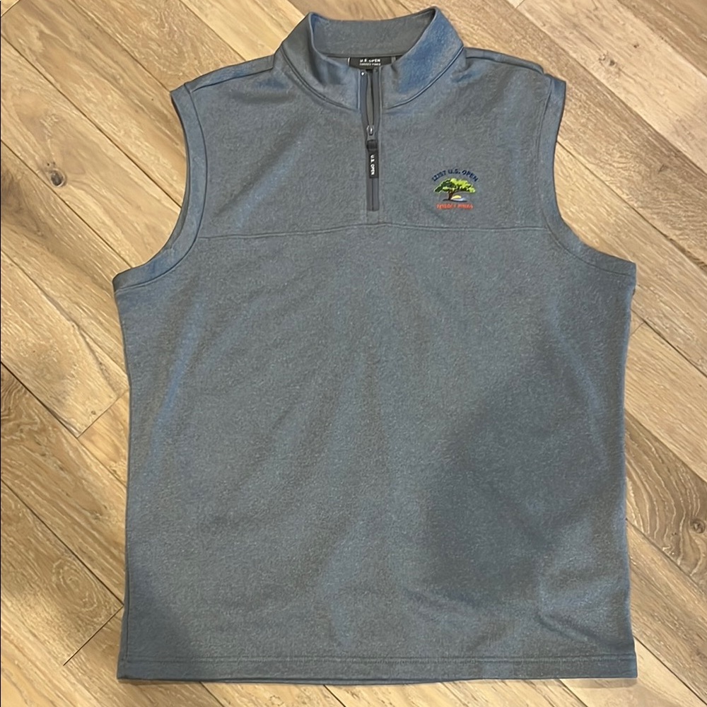 Gray Sleeveless Quarter-Zip Vest with Embroidered Logo